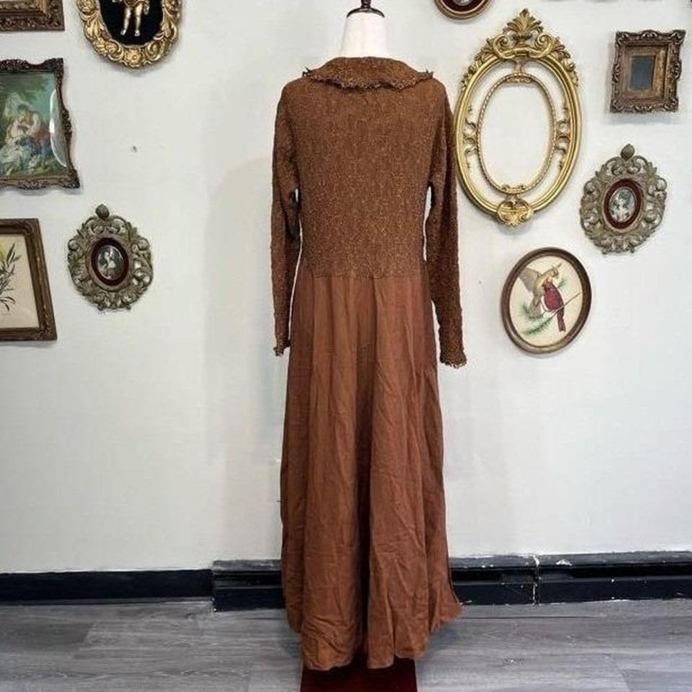 Vintage antique Margot Lea Earth Tone Lace Maxi Dress Cottagecore Brown Boho O/S - Picture 3 of 8